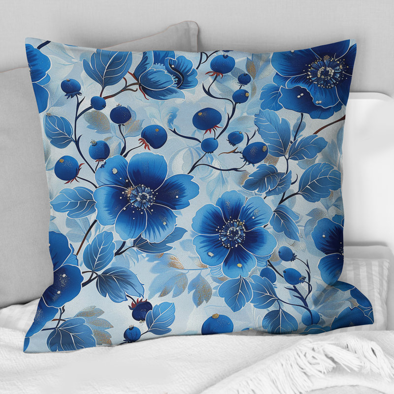 Coussin décoratif Glamour, H 18 po x H 18 po, Bleu / argent