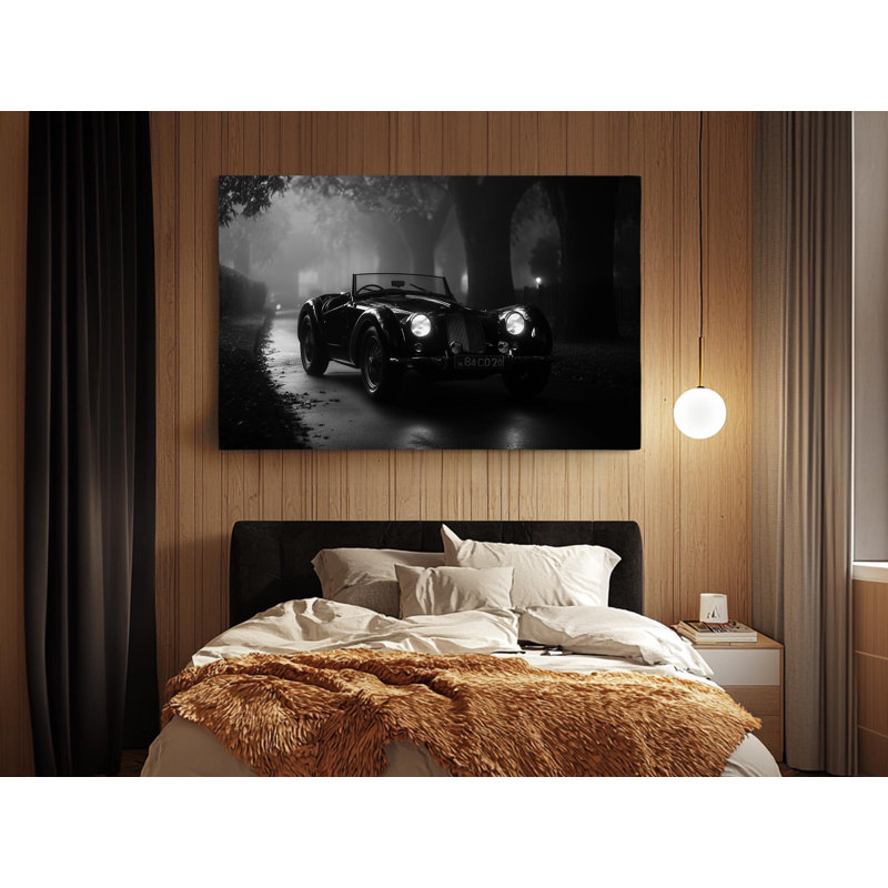 «Black and White Classic Car» sur toile de haute qualité, reproduction d'art sur toile - Art mural - Cadeau - décoration murale