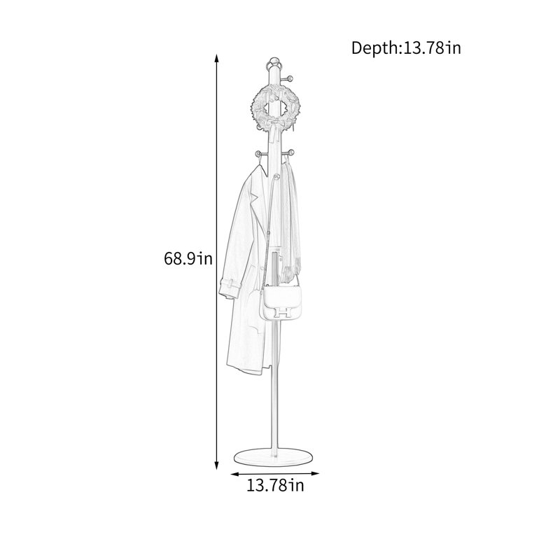 Black Walnut Metal Freestanding Coat Rack