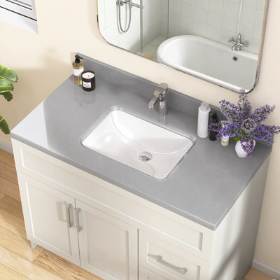 Évier de salle de bain encastré en céramique 42 po x l 22 po x 42 po avec comptoir et comptoir Dosseret en H et trou de robinet pré-percé simple