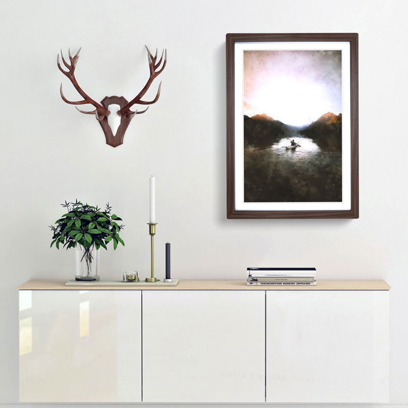 Kayaking Through the Mountains - Framed Print, 45cm H x 33cm W x 2cm D, Walnut Framed