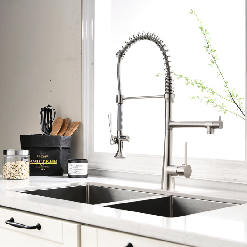 Robinet d'évier de cuisine robuste - Adaptateur de style tiroir noir mat à poignée simple pré-rinçage commercial, Matte Black