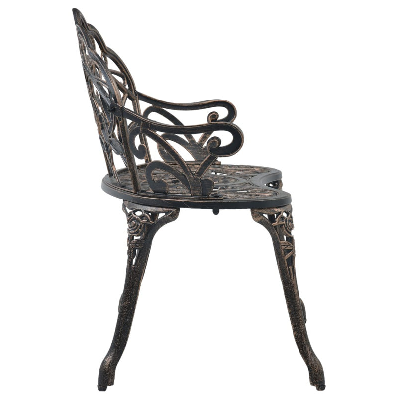 vidaXL Outdoor Patio Bench Garden Bench Furniture with Armrests Cast Aluminum, Bronze