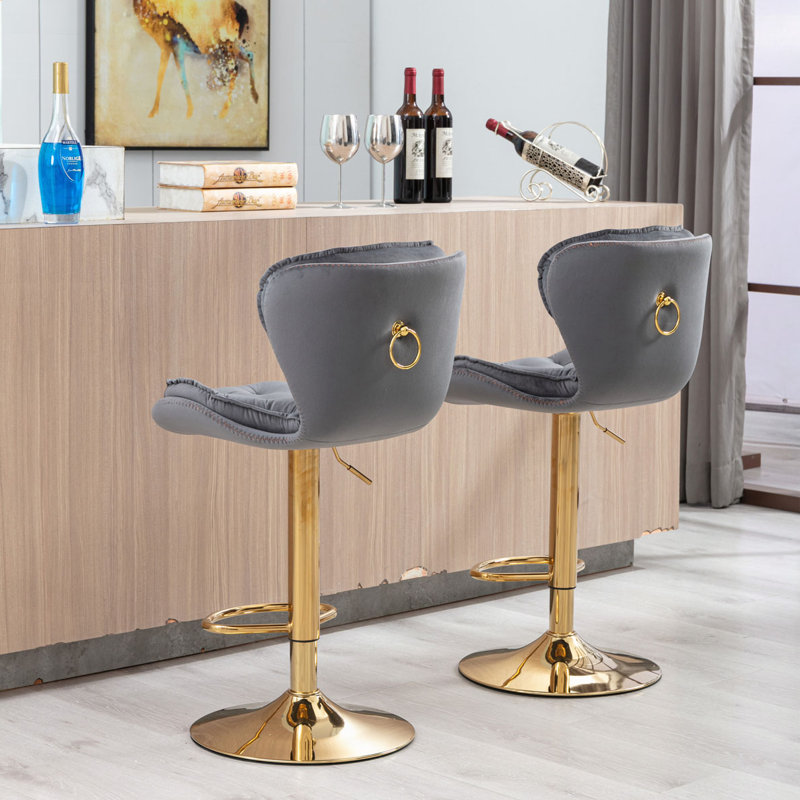 Tabourets de bar pivotants à hauteur réglable en velours, Gris