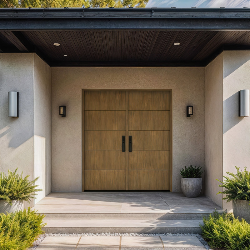 QUINTA-BQ-80 | Porte double 80 po, extérieur pré-monté RTA, panneau affleurant moderne, bois d'acajou brut