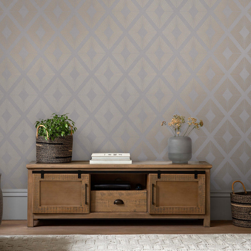 Geometric Metallic Wallpaper Double Roll, Gray