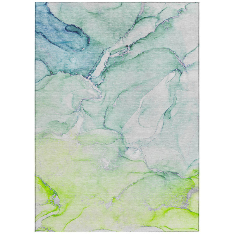 10' X 14' Green Abstract Washable Non Skid Indoor Outdoor Area Rug, Rectangle 3' x 5'