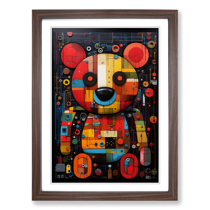 XYZ-FRM-V1223-1617 Teddy Bear Constructivism - Single Picture Frame Print on Wood, Walnut , 64cm H x 46cm W x 2cm D
