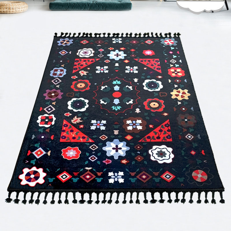 Xochitl Carving Power Loom Black/Red/White Rug, Runner 80 x 300cm