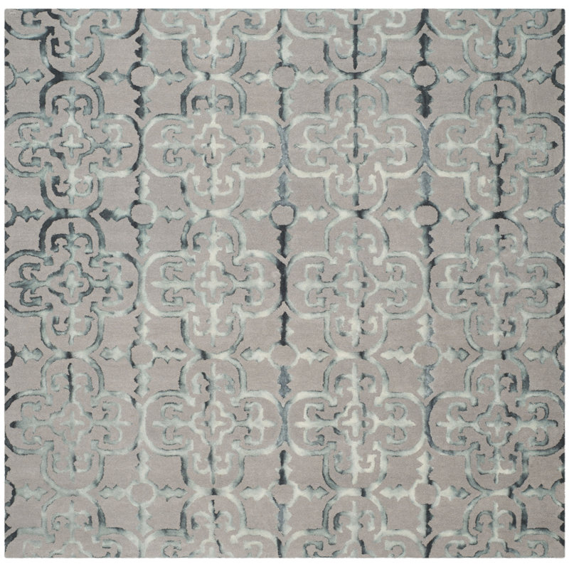 Budde Hand Tufted Wool Geometric Rug, Square 7'