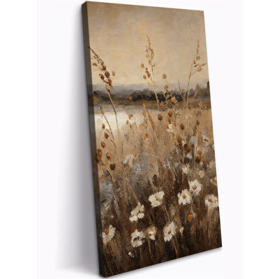 Vertical Vintage Canvas Wall Art Field Wildflower Painting, Rustic Framed Wall Art Nature Floral Picture for Living Room Bedroom Hallway Canvas Prints Wall Artwork Ready to Hang 28×58 Inch