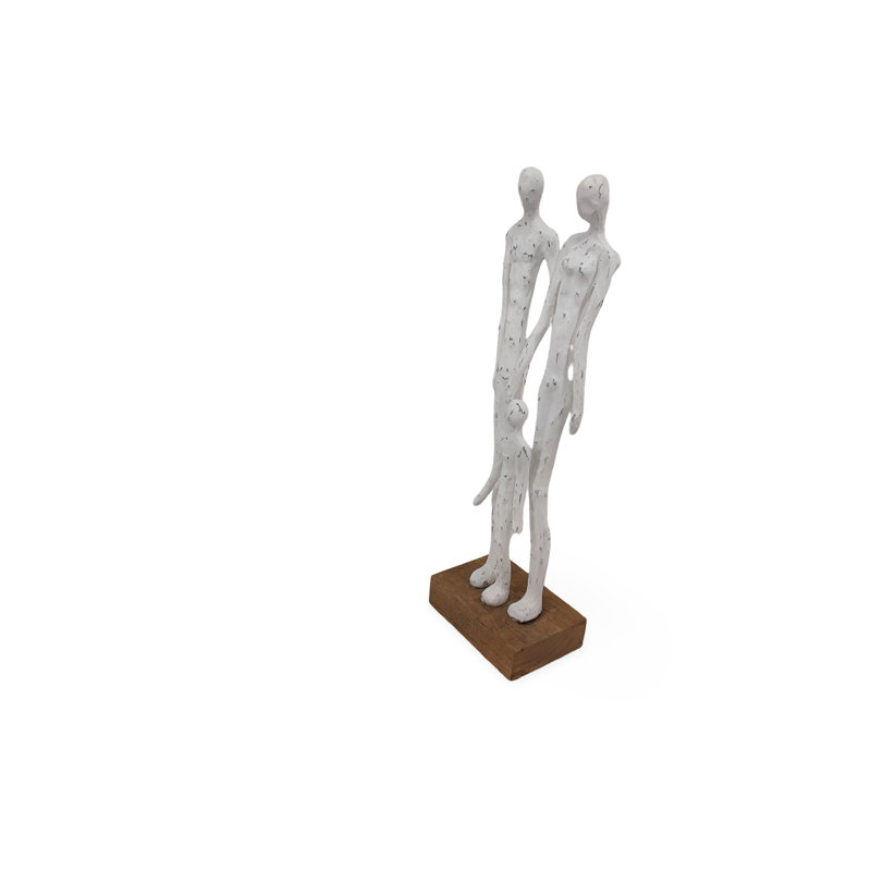Mango Wood Standing Family Trio Sculpture - Handcrafted Modern Family Ornament - Natural Finish - 14x4.2x8.5cm