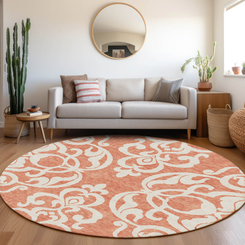 Premium Machine Washable Prisco Coral Rug, Round 8'