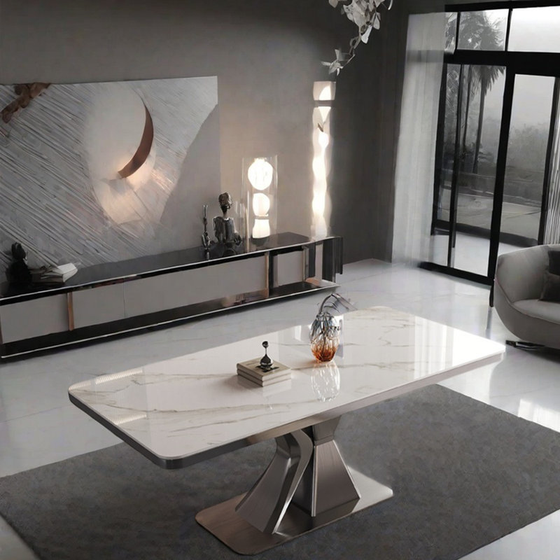 Modern luxury Italian style dining table, White/Gray, 29.53"H x 78.74"L x 35.43"W