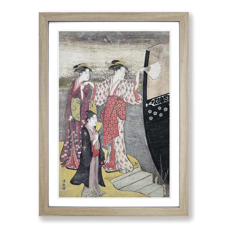 Disembarking from the Boat by Torii Kiyonaga - Picture Frame Painting Print, Oak Framed, 36cm H x 27cm W x 2cm D