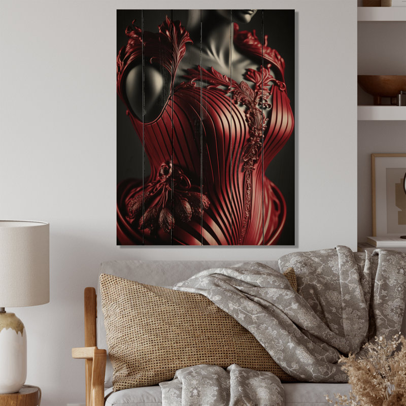 Buste rétro en rouge I sur bois, H 20 po x l 10 po x P 0,78 po