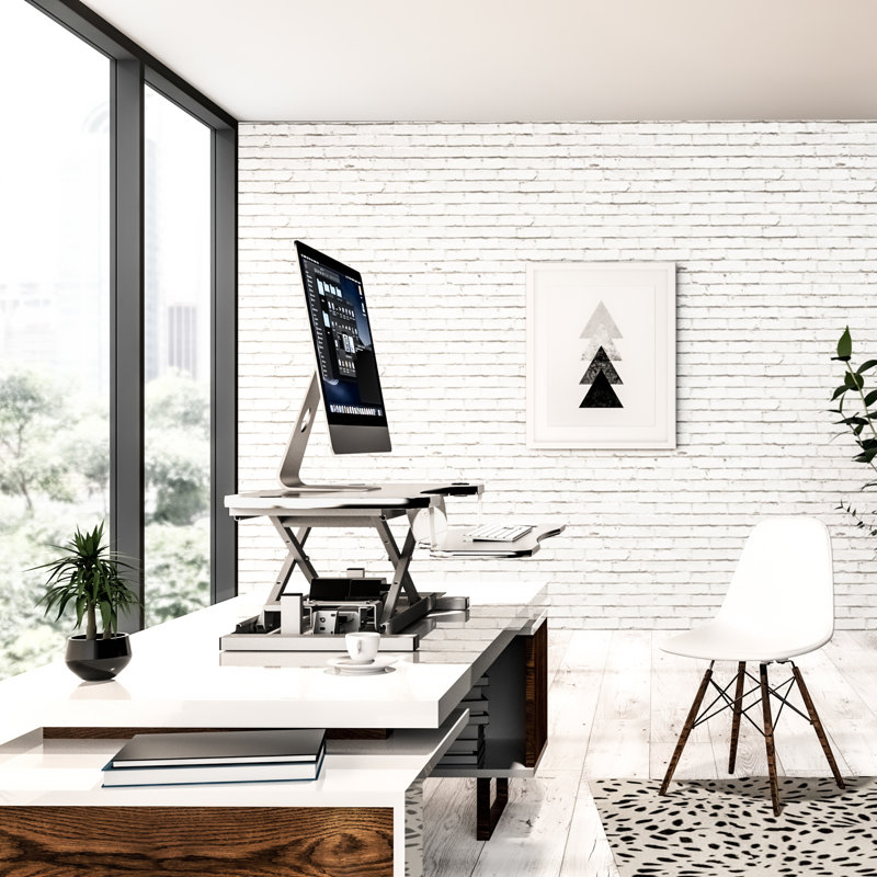 VersaDesk PowerPro 40" Electric Standing Desk Converter with Push-Button Height Adjustment & USB Charging Port, White