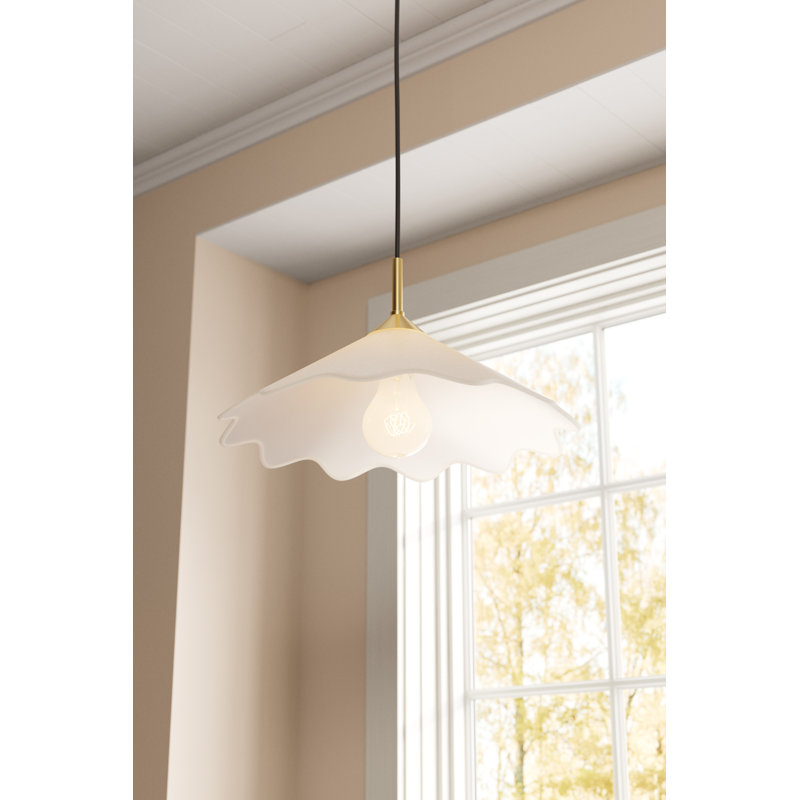 Elegant Scalloped Edge Linen & Aged Brass 20" Pendant Light