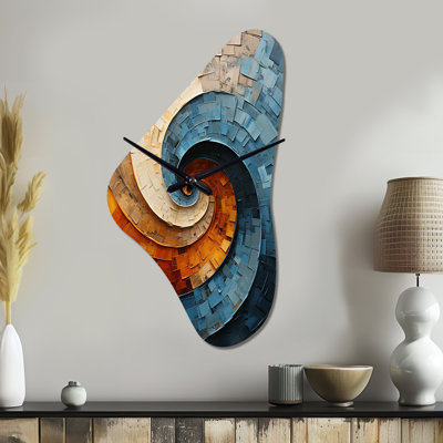 Collage en spirale - horloge asymétrique abstraite en métal, horloge murale moderne de forme irrégulière