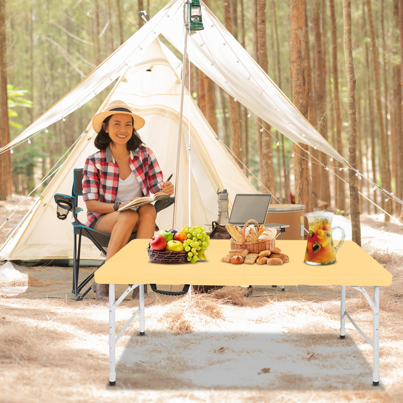 4Ft Light Yellow Portable Folding Table Indoor & Outdoor Maximum Weight 135KG Foldable Table For Camping, Light Yellow
