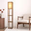 Lampe sur pied à tablette pour chambre à coucher / salon, bois naturel avec abat-jour long
