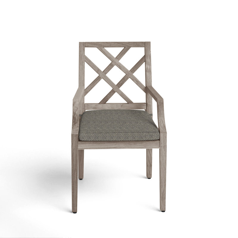 Haley Patio Dining Armchair with Cushions, No Welt, Intermix Bark, Oyster Teak