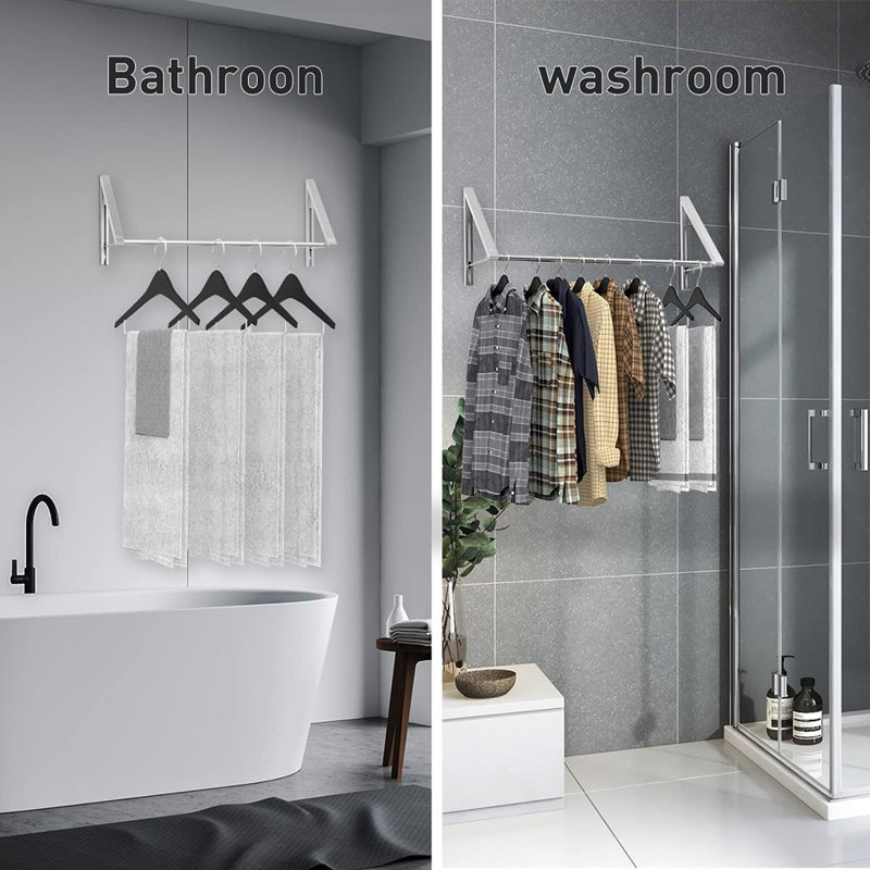 Portemanteaux mural pliant pour la salle de lavage, manteau en aluminium et organisateur de lessive avec tringles