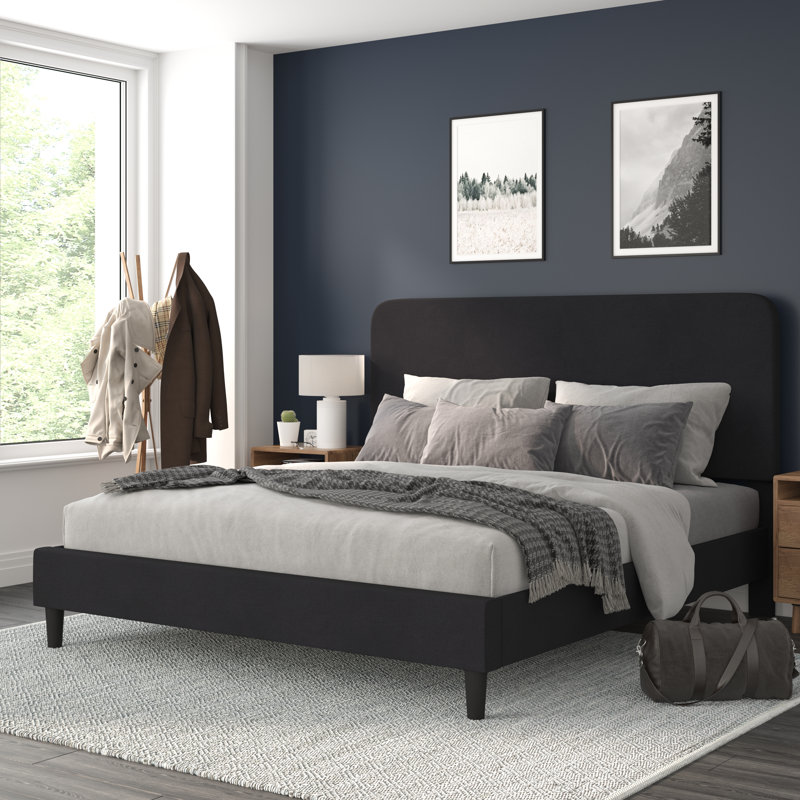 Aluino Fabric Upholstered Platform Bed with Headboard by Flash Furniture, Charcoal, King