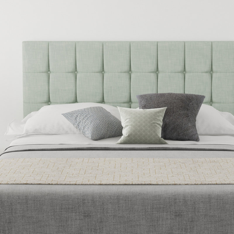 Wellington Upholstered Headboard, Kingsize (5'), 100% Cotton Eau De Nil