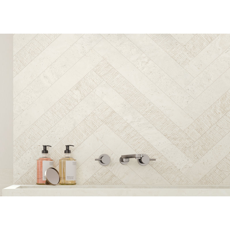 Modern Travertine 2.75"x24" Stone Look Porcelain Floor & Wall Tile, ivory