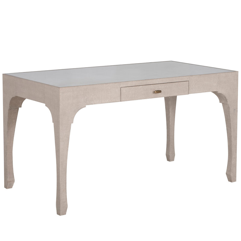Vesey Mahogany Wood Desk - 1 Drawers, Whitewashed Raffia