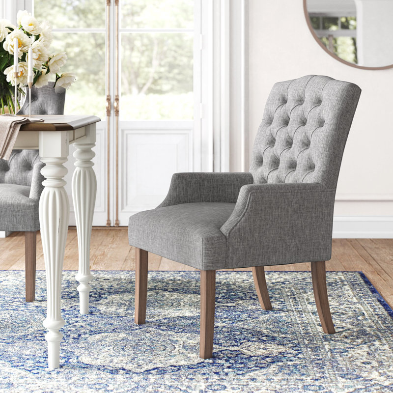 Kondo 19.75'' H Tufted Linen Upholstered Armchair, Grey Linen