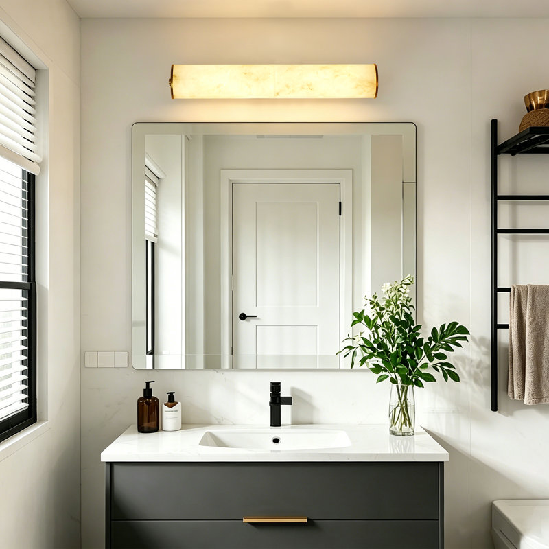 19.7" Cylinder-Shaped LED Dimmable Alabaster Wall Sconce With Brass Metal Fixture, Gold