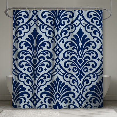 Blue Damask Pattern Shower Curtains Extra Long