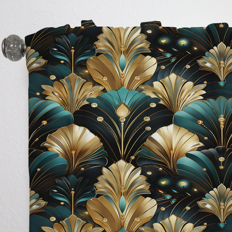 Rich Gold And Emerald Art Deco Glam Pattern - Damask Curtain - Velvet Room Darkening - 1 panel, 52" W x 120" L