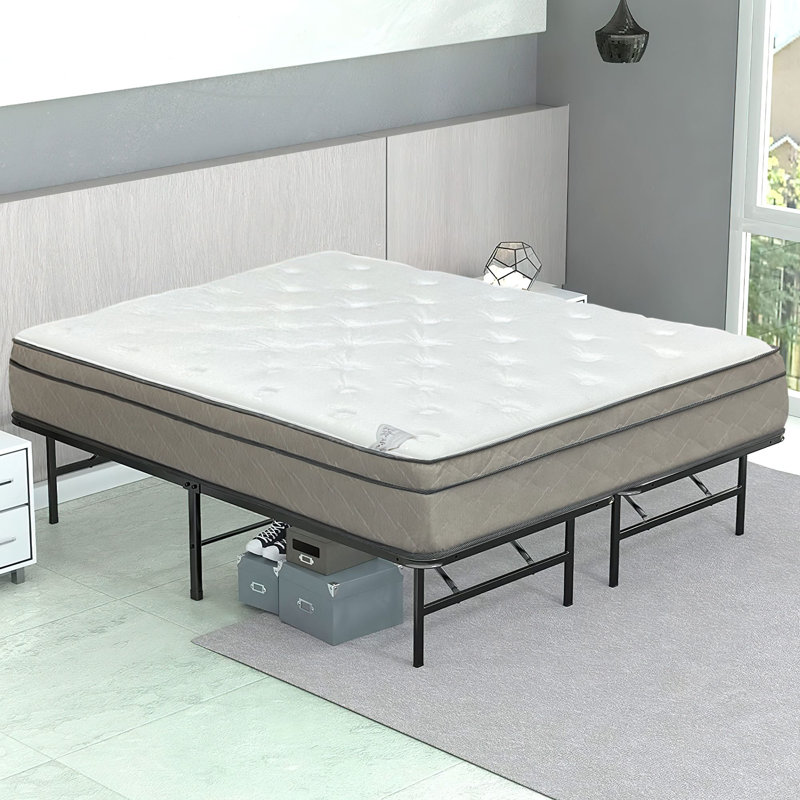 Ravenstein 12" Ultra Plush EuroTop Hybrid Mattress for Motion Isolation & Black 8" Box Spring, Queen