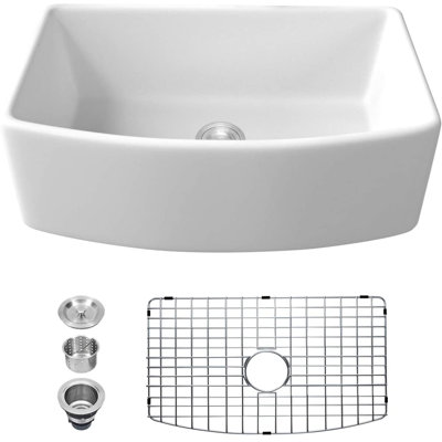 Évier de cuisine en céramique blanche à tablier simple à tablier frontal L 30 pi x l 19 po