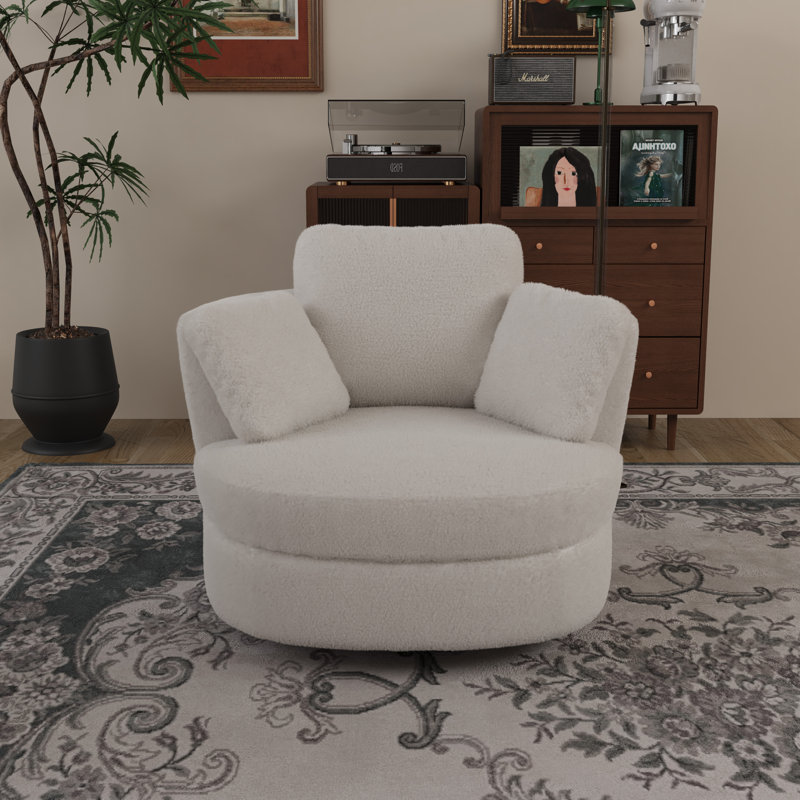 Fauteuil demi-tonneau pivotant en polyester 41,8 po Chemaia, Teddy Ivory