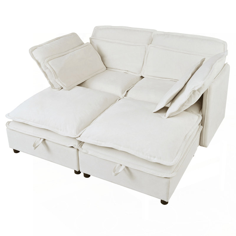 Versatile Double-Layer Cushion Sofa with Storage and Customizable Layout, Beige