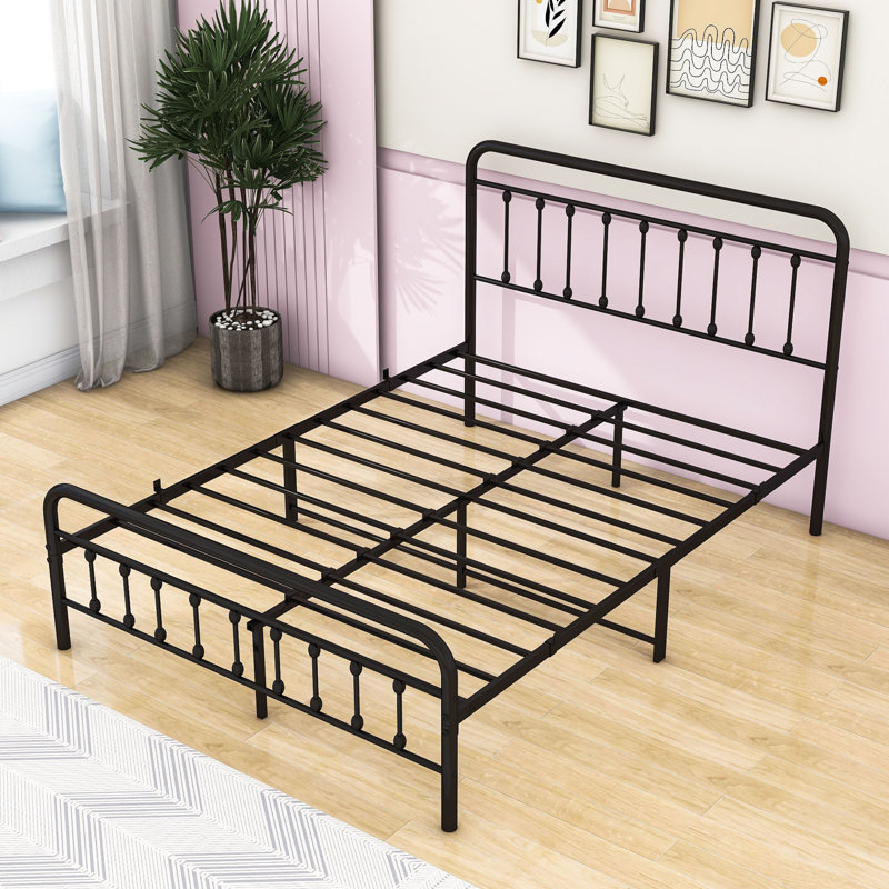 Assunta Metal Platform Bed with Headboard, Queen