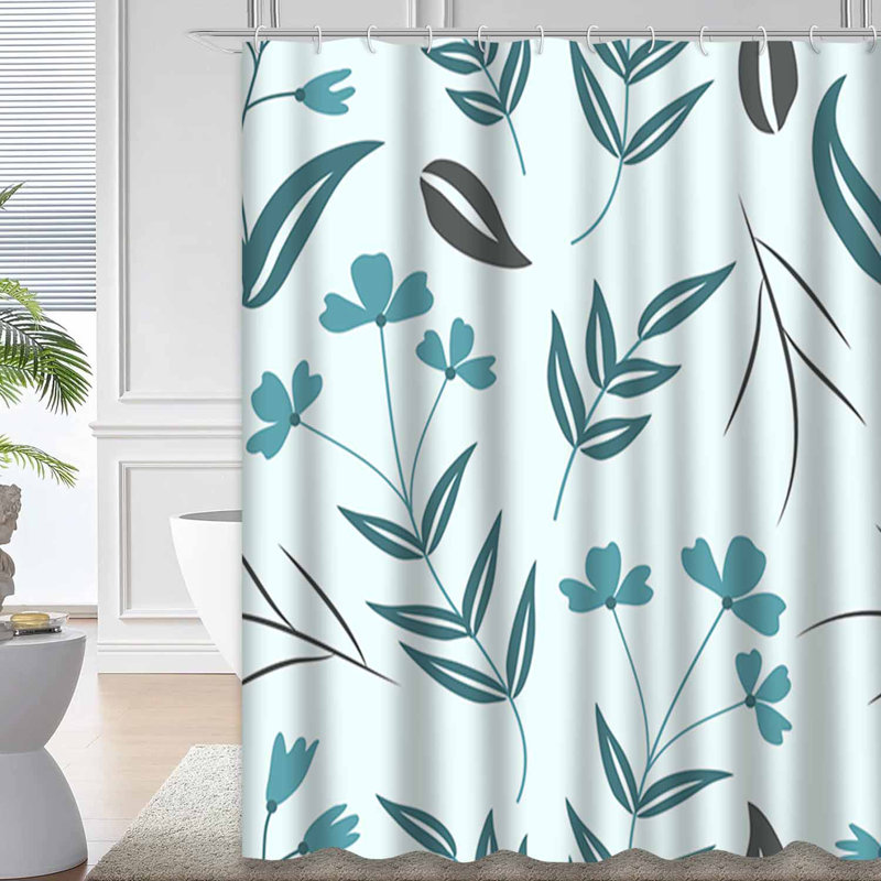 Rideau de douche abstrait à motif floral abstrait bleu marine avec 12 crochets, L 72 po x l 72 po