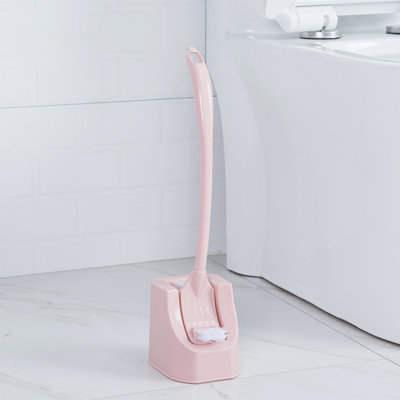 Brosse de toilette en coin avec poignée longue et base murale, nettoyage des poils doux, rose mort