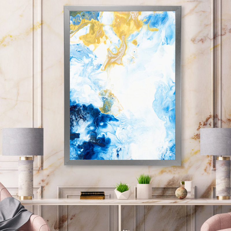 «Blue and White», peinture sur toile, Cadre photo argenté, H 20 po x l 12 po