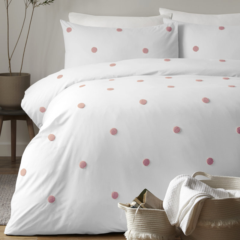 Dot Garden Duvet Cover Set, Single Duvet Cover + 1 Standard Pillowcase, White/Pink Dots