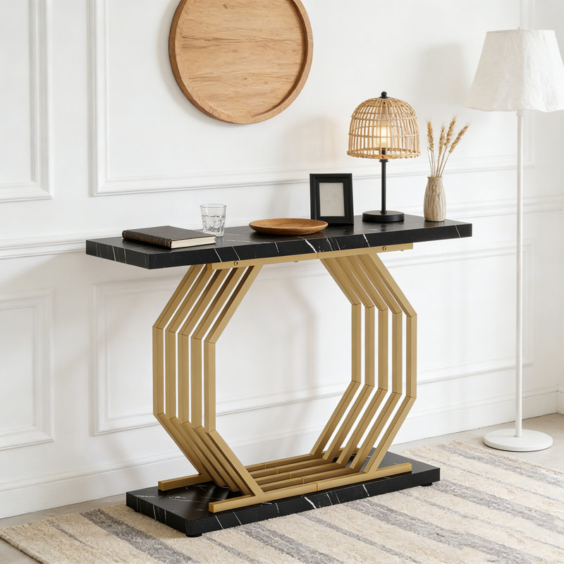 Canapé d'appoint Faux Marble Console, Noir et or