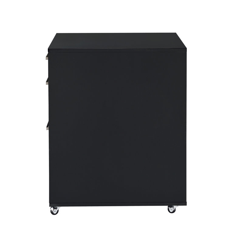 Black Rectangular File Cabinet - 3 Drawers, High Gloss & , , 18"X22"X28"H, No Assembly, 62 Lb, Caster Wheels Installed 3 In Style For Hassle- Movement