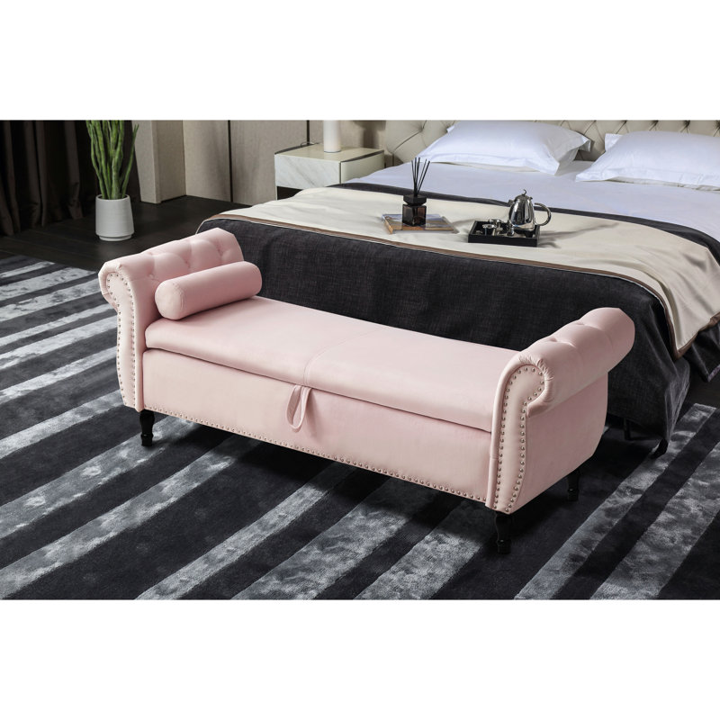 Velours rose de 63 po avec grand espace de rangement pour les couvertures, Rose clair