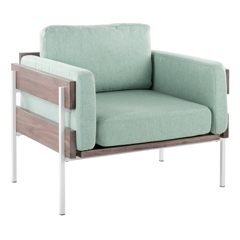 Chaise d'appoint en métal, bois et tissu, Vert, Blanc
