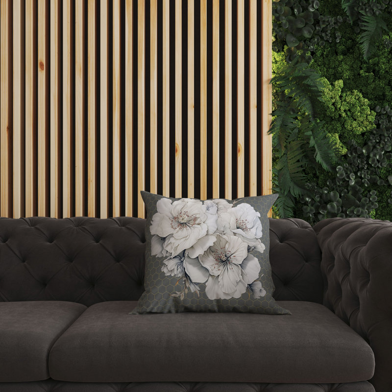 Coussin décoratif intérieur / extérieur Magnolia Majesty, H 18 po x l 18 po, Blanc / multicolore / gris