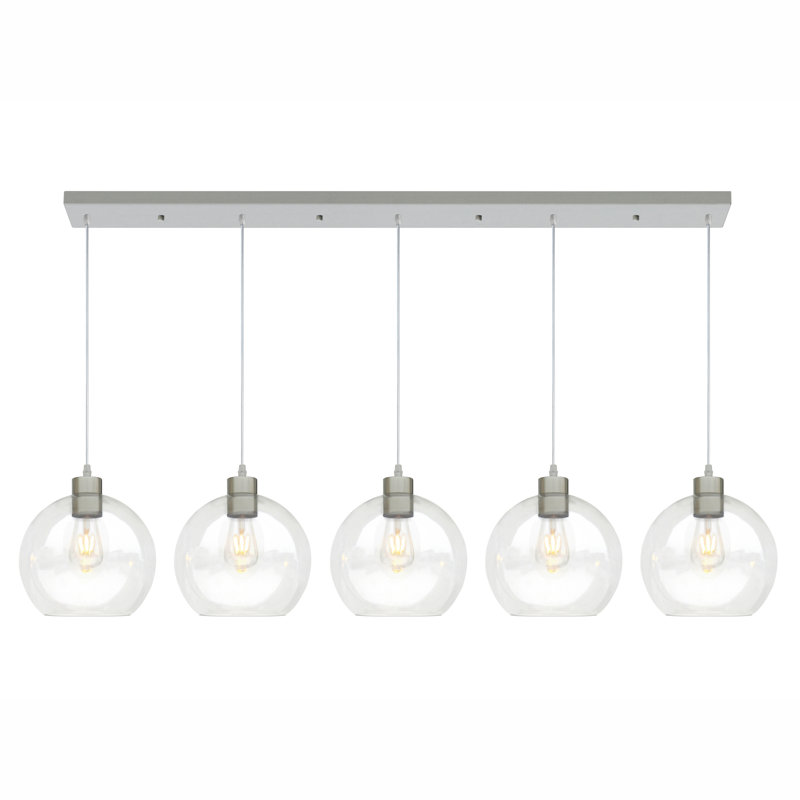Luminaire suspendu linéaire en acier inoxydable 5 lumières, Acier Inoxydable